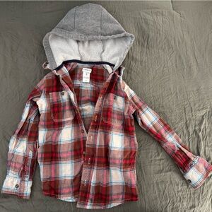 Carter's Red and Gray Plaid Hooded Shirt